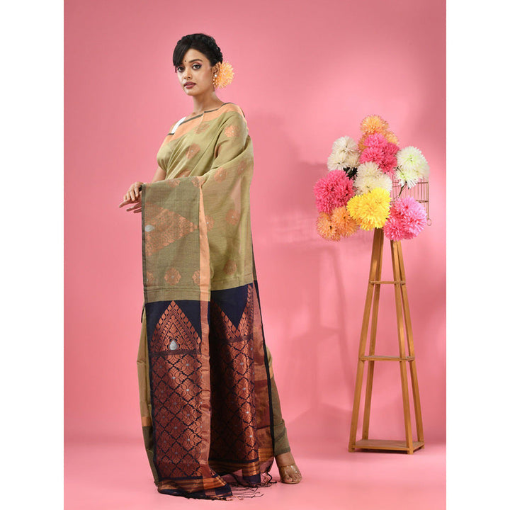 CHARUKRITI Ecru Cotton Blend Handwoven Nakshi Design Saree with Unstitched Blouse