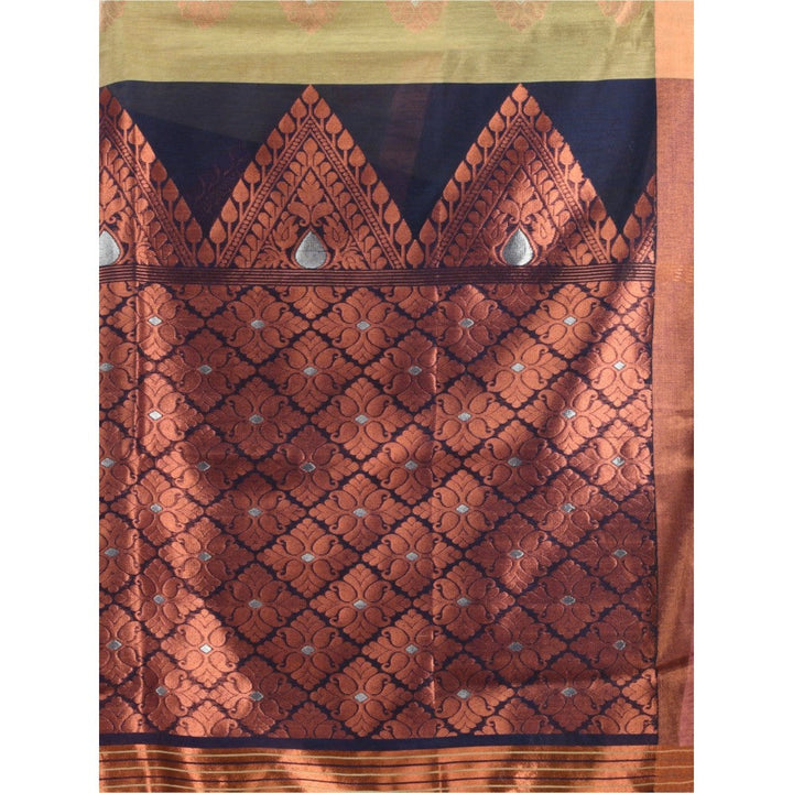 CHARUKRITI Ecru Cotton Blend Handwoven Nakshi Design Saree with Unstitched Blouse