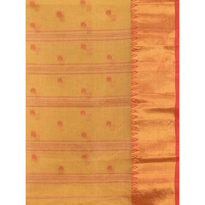 CHARUKRITI Mustard Pure Cotton Tant Zari Border Saree without Blouse