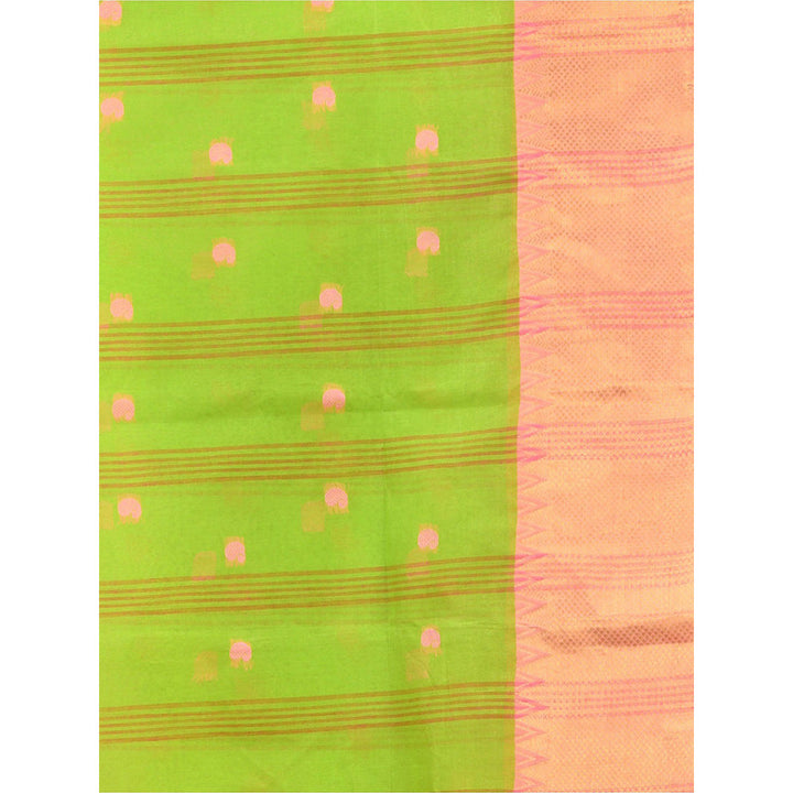 CHARUKRITI Parrot Green Pure Cotton Tant Zari Border Saree without Blouse