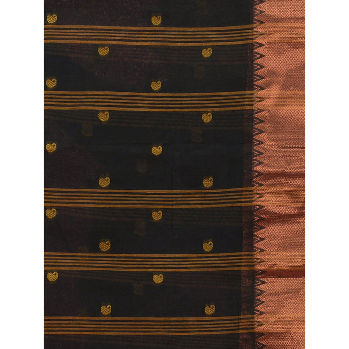 CHARUKRITI Black Pure Cotton Tant Zari Border Saree without Blouse