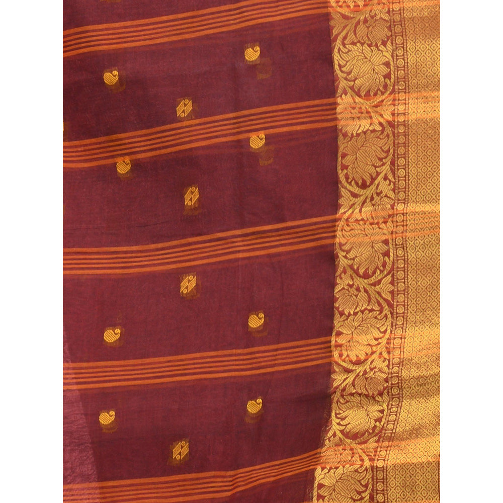 CHARUKRITI Maroon Pure Cotton Tant Zari Border Saree without Blouse