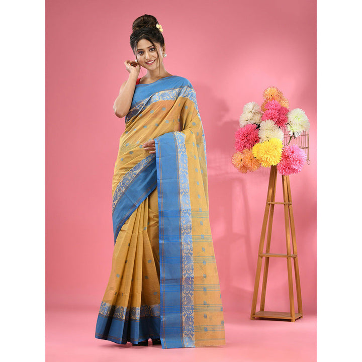 CHARUKRITI Light Yellow Pure Cotton Tant Woven Design Saree without Blouse