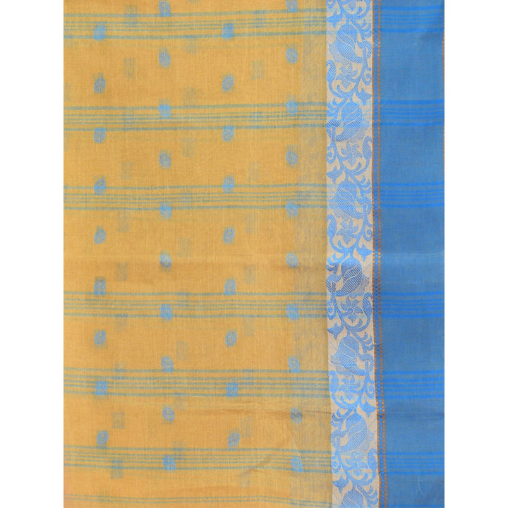 CHARUKRITI Light Yellow Pure Cotton Tant Woven Design Saree without Blouse