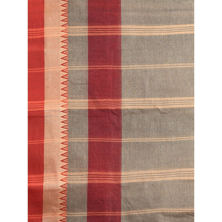 CHARUKRITI Grey Pure Cotton Tant Temple Border without Blouse