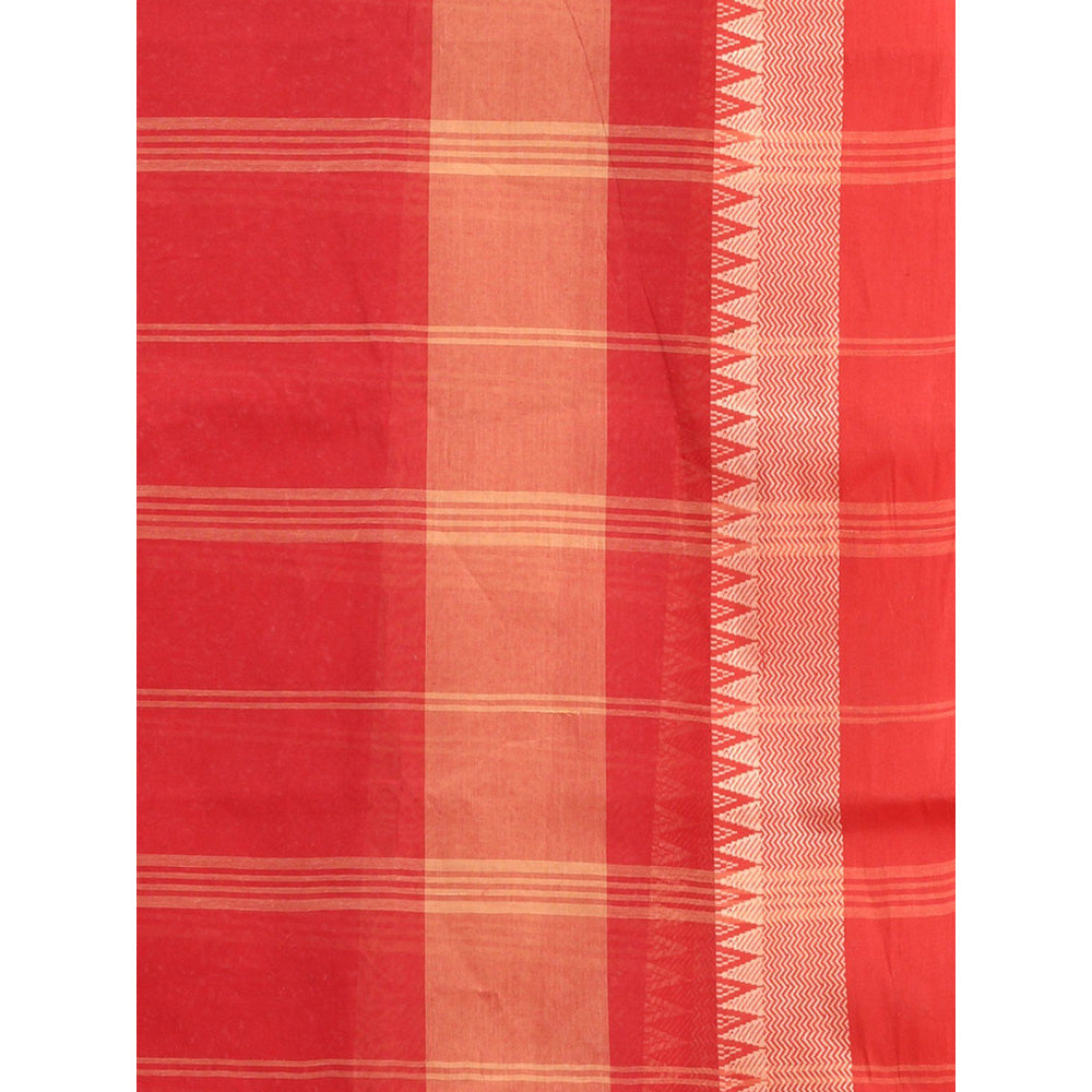 CHARUKRITI Red Pure Cotton Tant Temple Border without Blouse