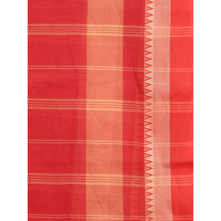 CHARUKRITI Red Pure Cotton Tant Temple Border without Blouse