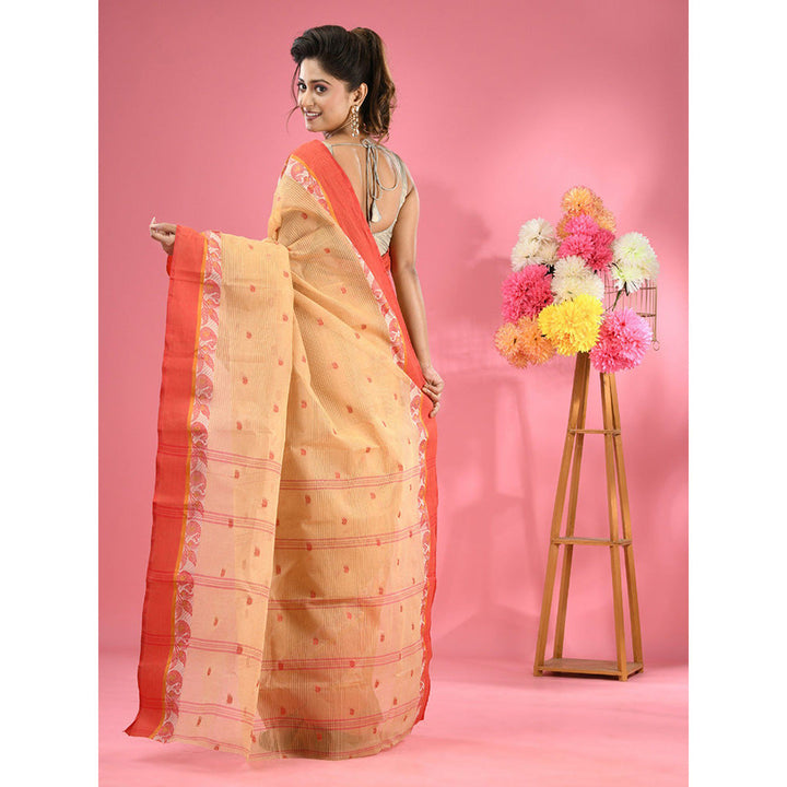 CHARUKRITI Beige Pure Cotton Tant Woven Design Saree without Blouse