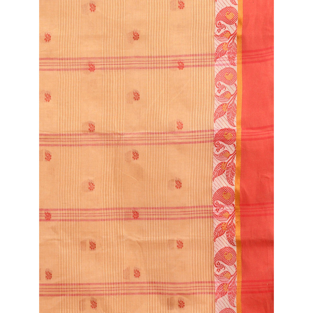 CHARUKRITI Beige Pure Cotton Tant Woven Design Saree without Blouse