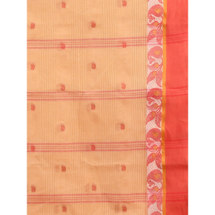 CHARUKRITI Beige Pure Cotton Tant Woven Design Saree without Blouse