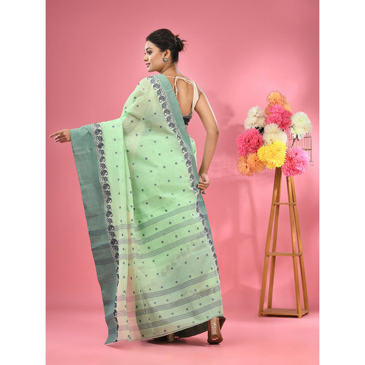 CHARUKRITI Lime Green Pure Cotton Tant Woven Design Saree without Blouse