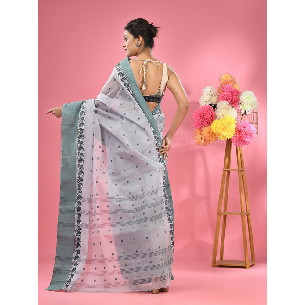 CHARUKRITI Light Grey Pure Cotton Tant Woven Design Saree without Blouse