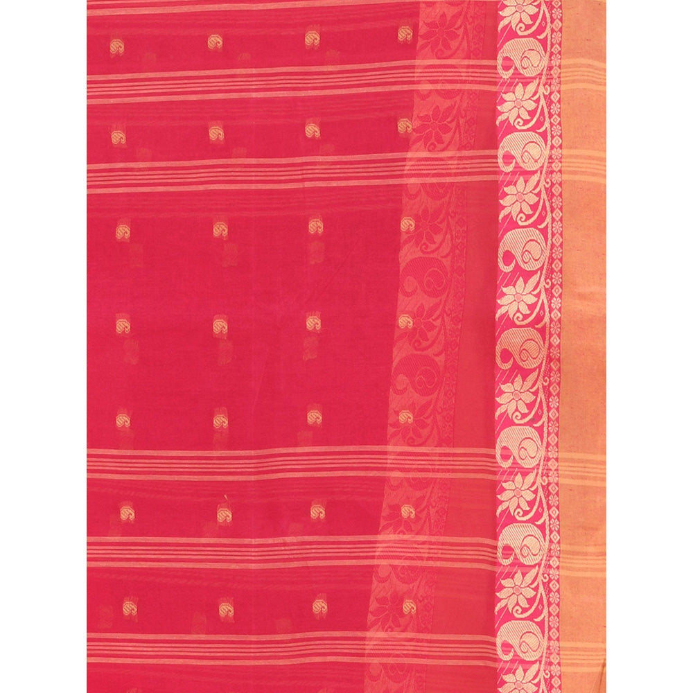 CHARUKRITI Hot Pink Pure Cotton Tant Woven Design Saree without Blouse