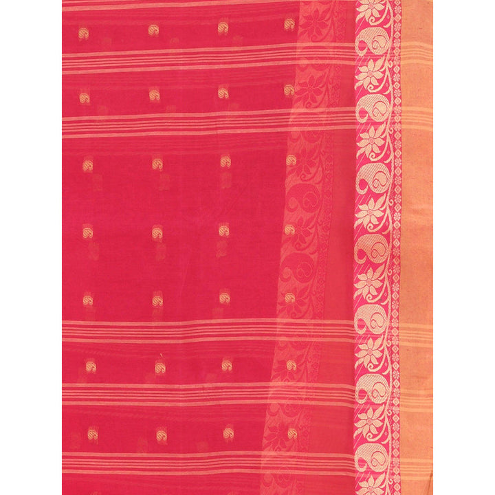 CHARUKRITI Hot Pink Pure Cotton Tant Woven Design Saree without Blouse