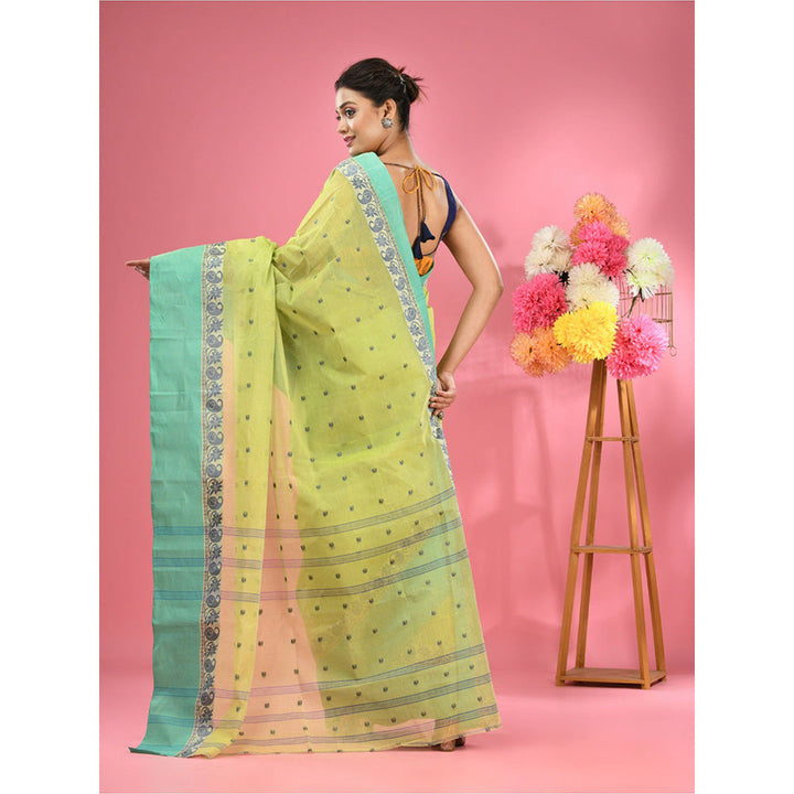 CHARUKRITI Lemon Yellow Pure Cotton Tant Woven Design Saree without Blouse