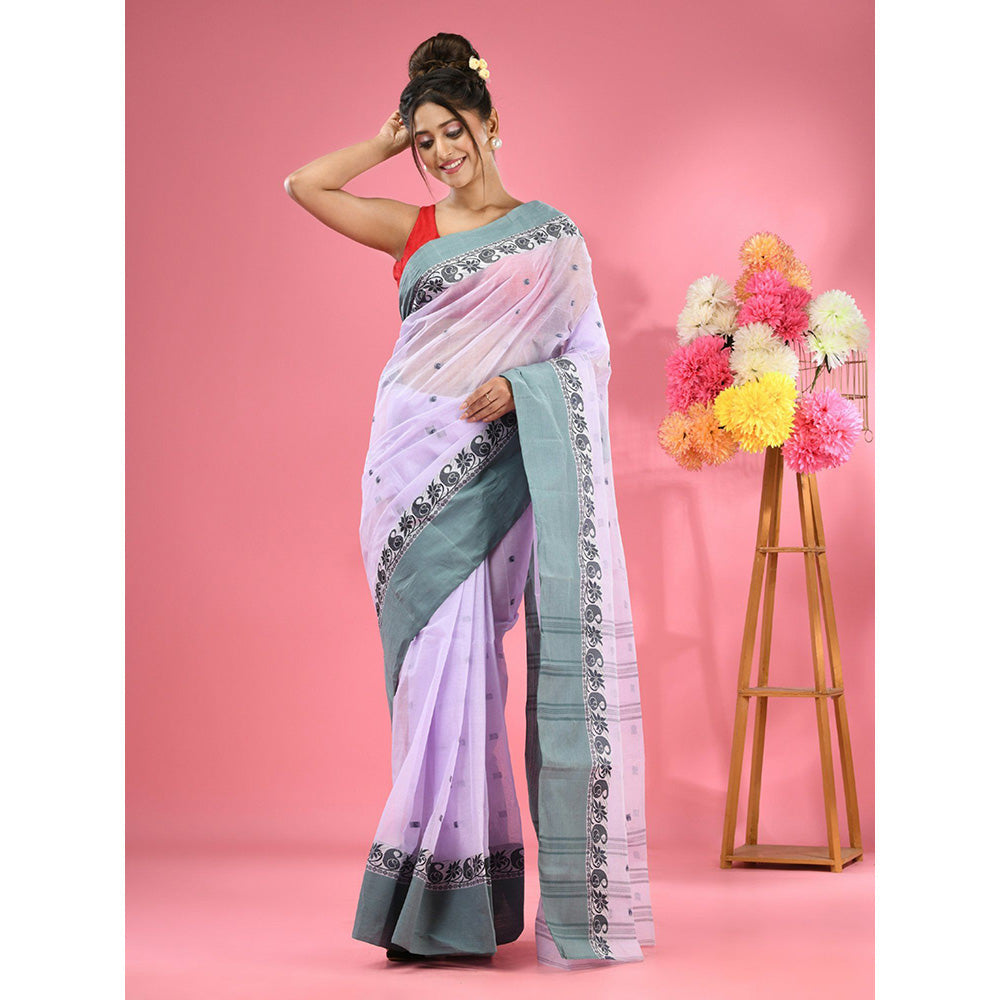 CHARUKRITI Purple Pure Cotton Tant Woven Design Saree without Blouse