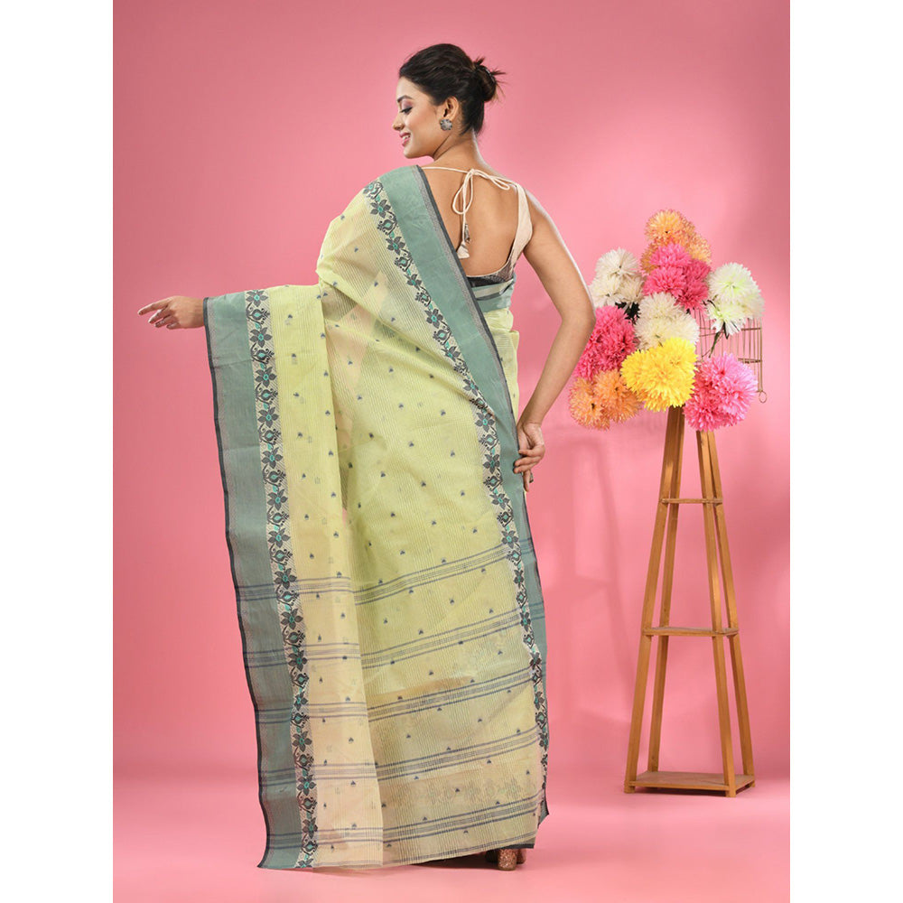 CHARUKRITI Green Pure Cotton Tant Woven Design Saree without Blouse