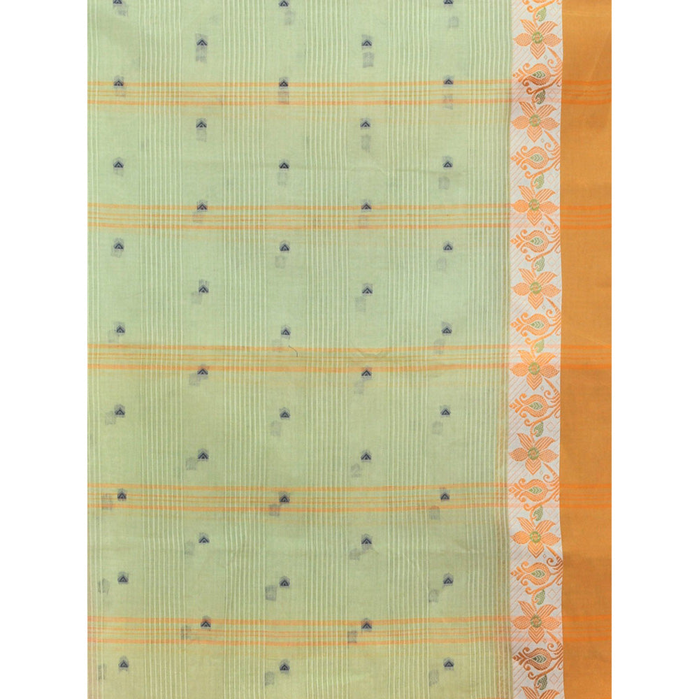 CHARUKRITI Pistachio Green Pure Cotton Tant Woven Design Saree without Blouse