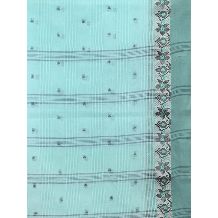 CHARUKRITI Turquoise Pure Cotton Tant Woven Design Saree without Blouse