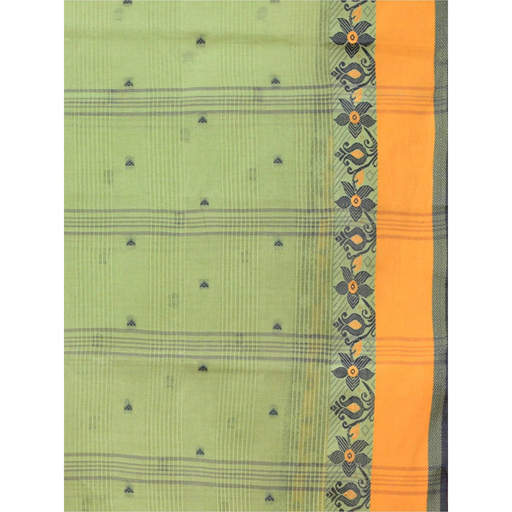 CHARUKRITI Pear Green Pure Cotton Tant Woven Design Saree without Blouse