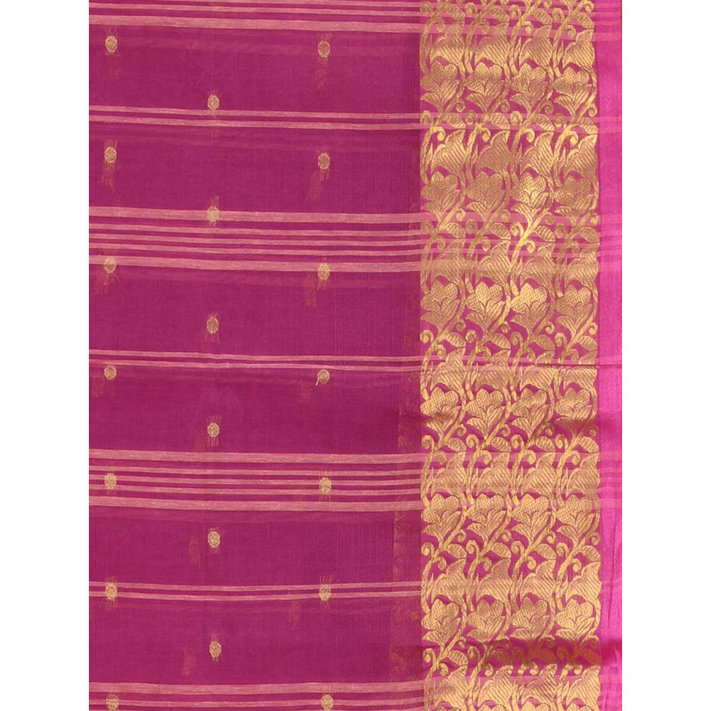 CHARUKRITI Purple Pure Cotton Tant Zari Border Saree without Blouse