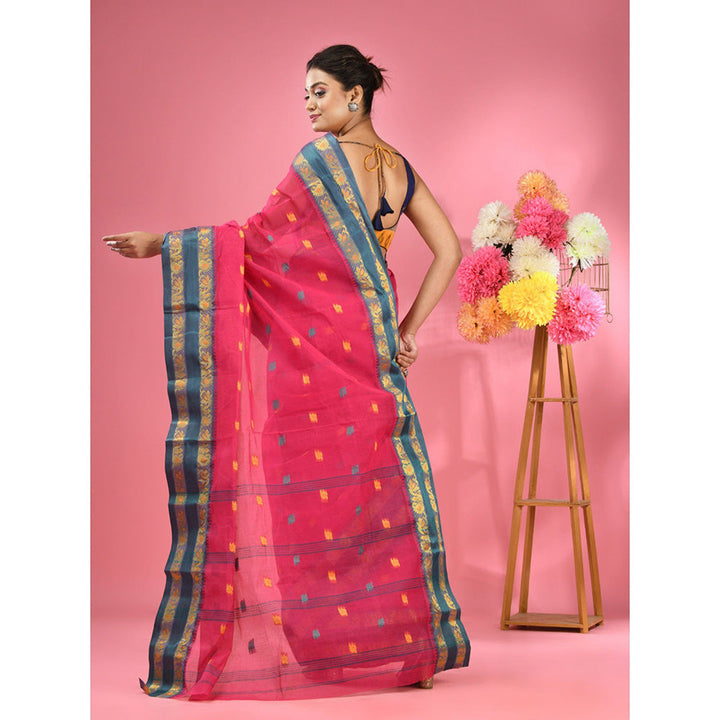 CHARUKRITI Rani Pink Pure Cotton Tant Woven Design Saree without Blouse