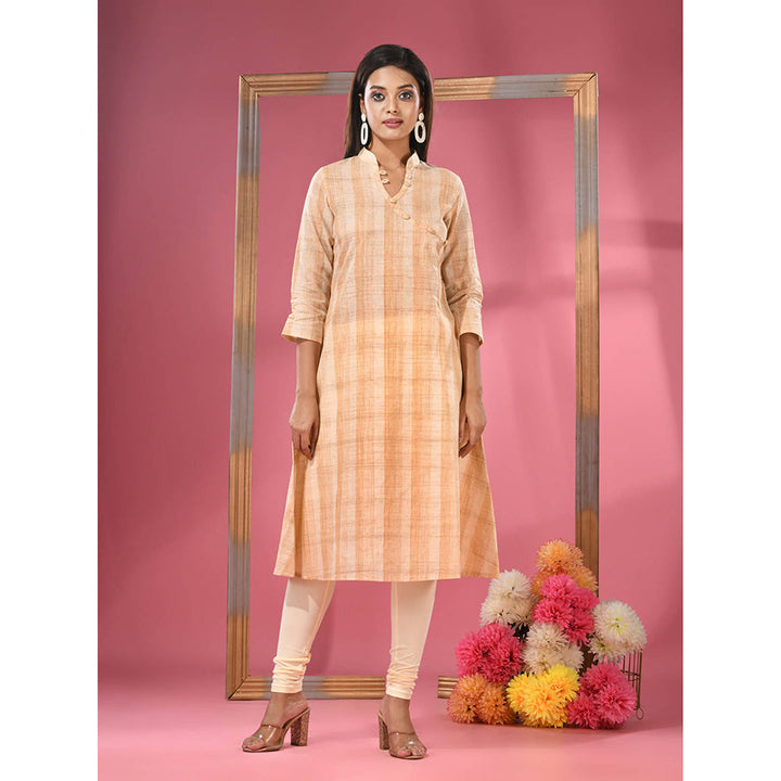 CHARUKRITI Beige Cotton Angrakha-Style Kurta