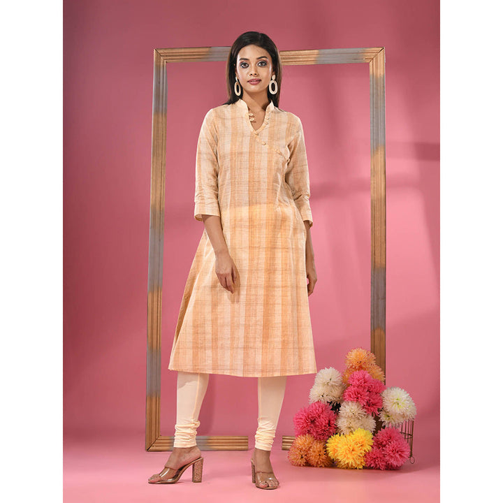 CHARUKRITI Beige Cotton Angrakha-Style Kurta