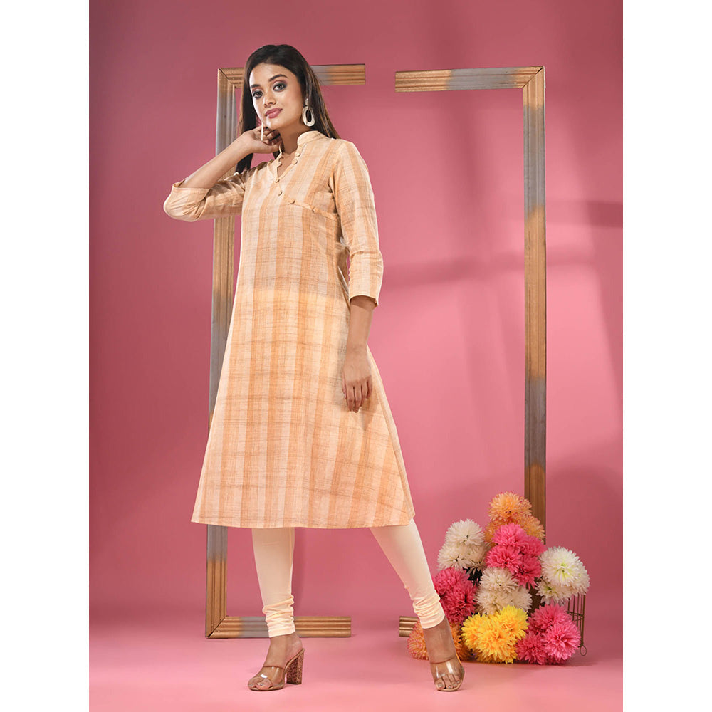 CHARUKRITI Beige Cotton Angrakha-Style Kurta