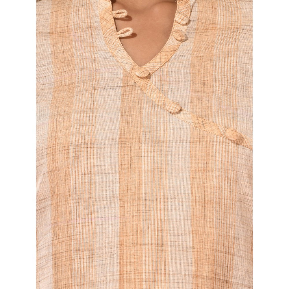 CHARUKRITI Beige Cotton Angrakha-Style Kurta