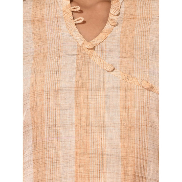 CHARUKRITI Beige Cotton Angrakha-Style Kurta