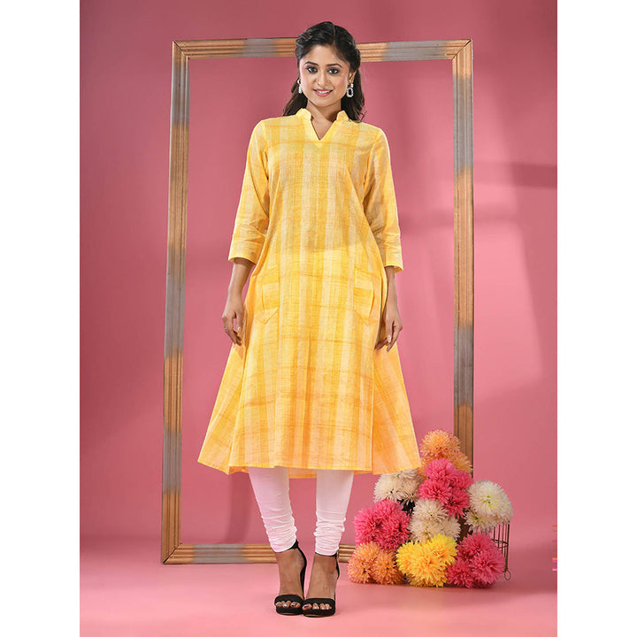 CHARUKRITI Yellow Cotton A-line Kurta