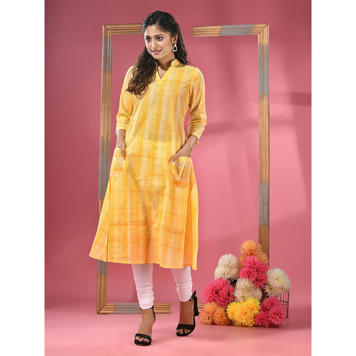 CHARUKRITI Yellow Cotton A-line Kurta