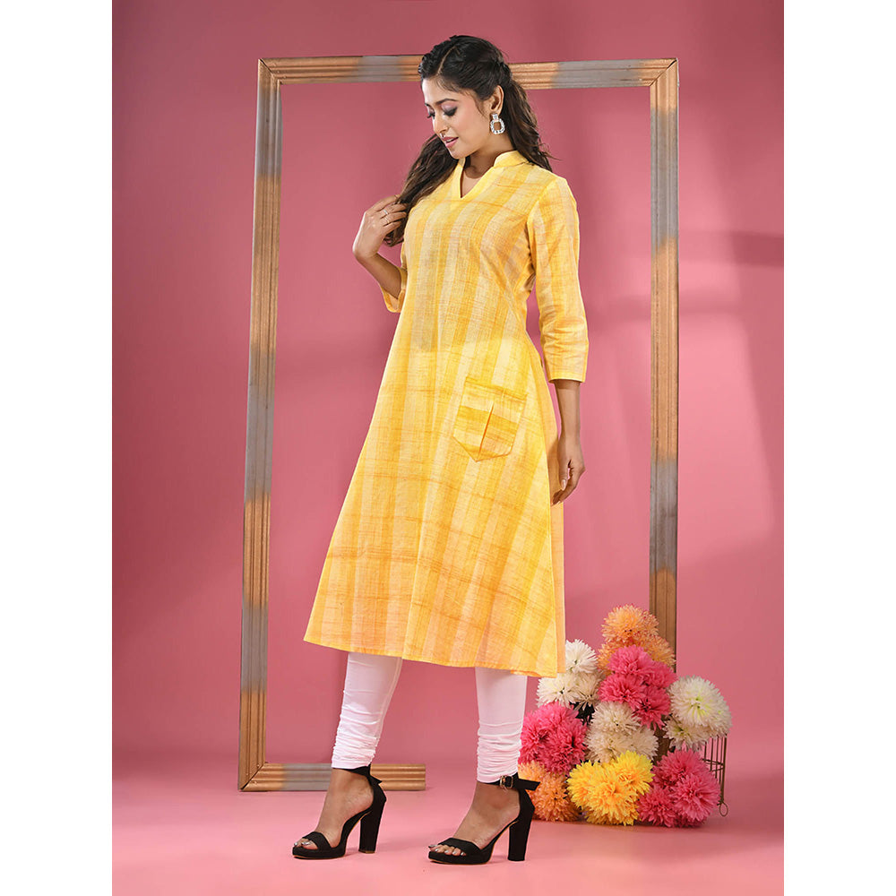 CHARUKRITI Yellow Cotton A-line Kurta