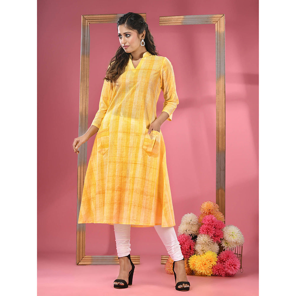 CHARUKRITI Yellow Cotton A-line Kurta