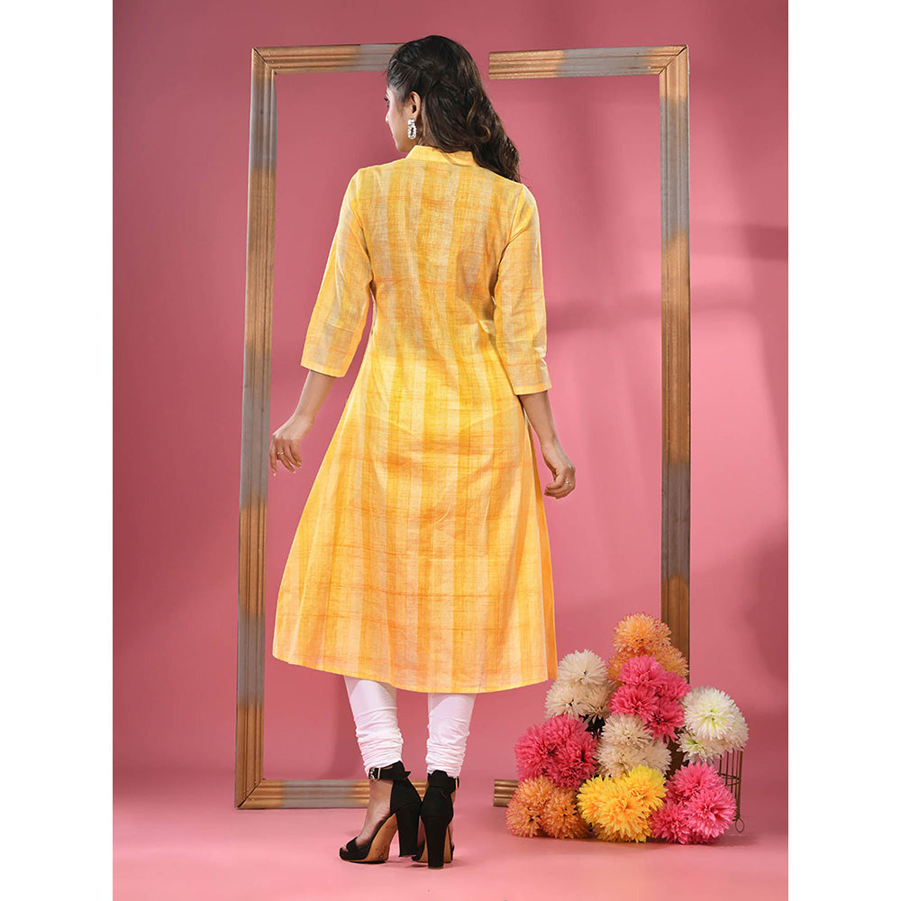 CHARUKRITI Yellow Cotton A-line Kurta