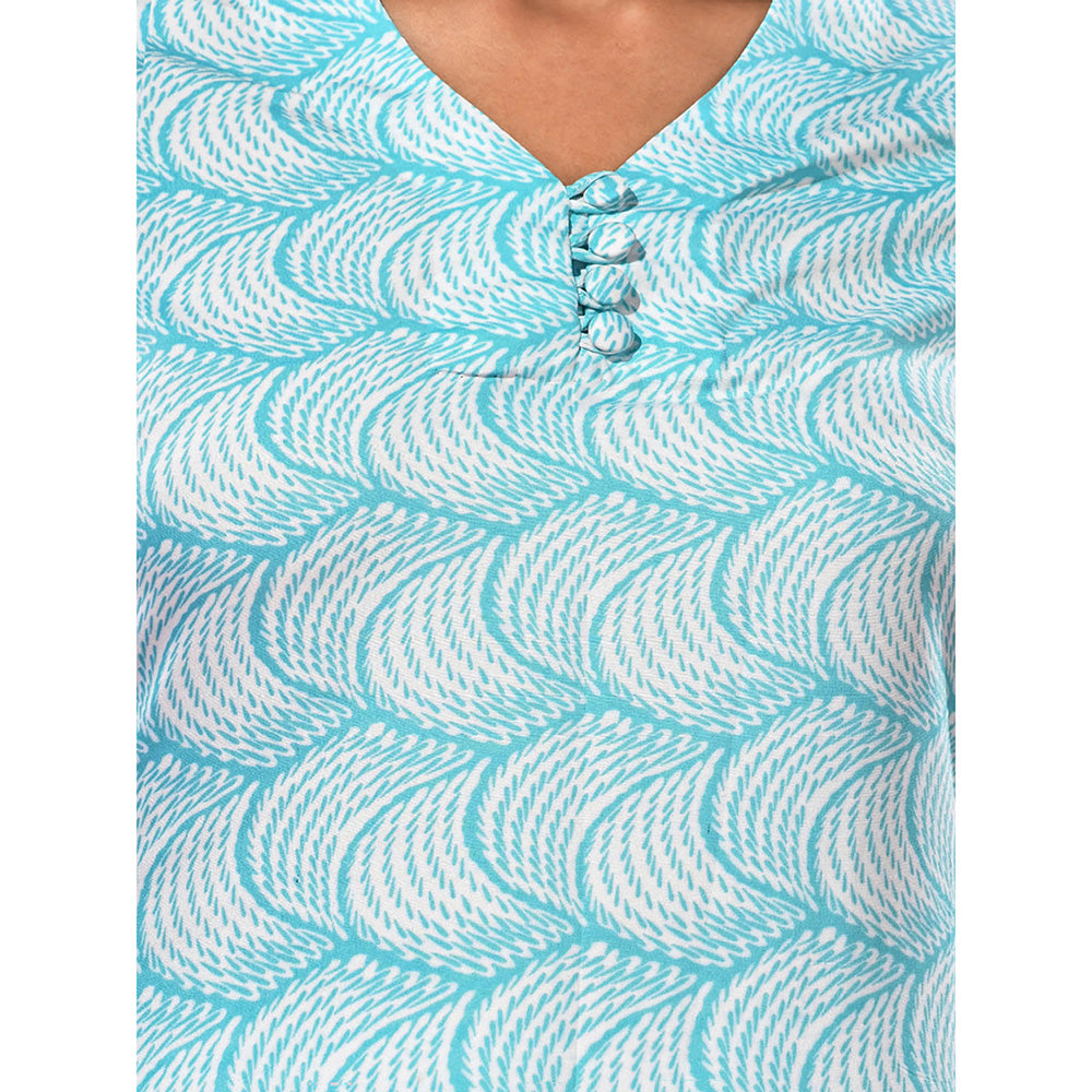 CHARUKRITI Sea Green Printed Cotton Kurta with Straight Pants (Set of 2)