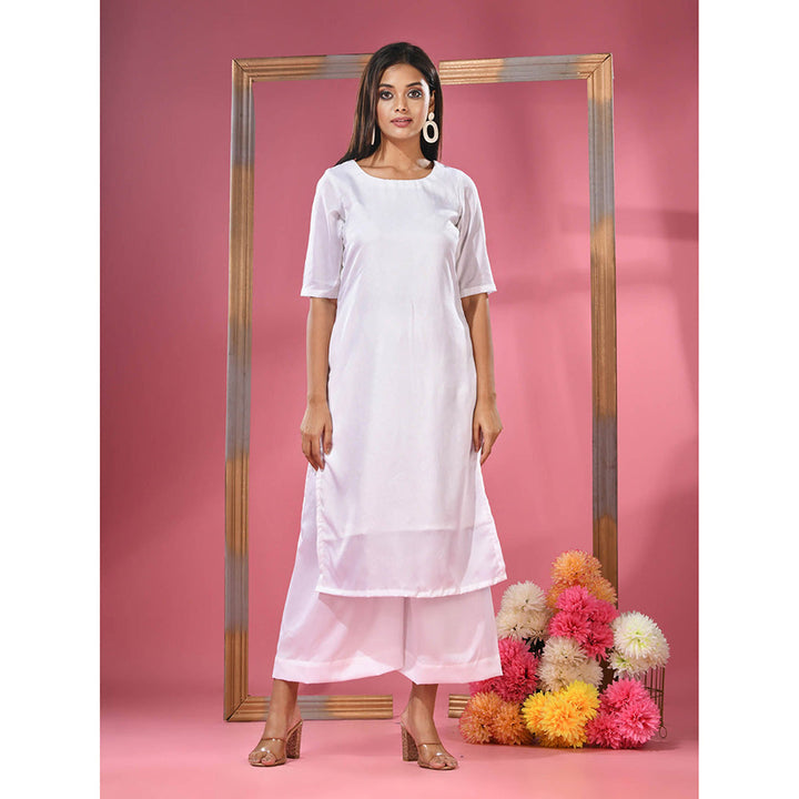 CHARUKRITI White Rayon Solid Kurta & Palazzo (Set of 2)