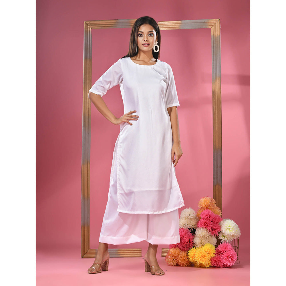 CHARUKRITI White Rayon Solid Kurta & Palazzo (Set of 2)