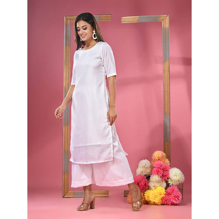 CHARUKRITI White Rayon Solid Kurta & Palazzo (Set of 2)