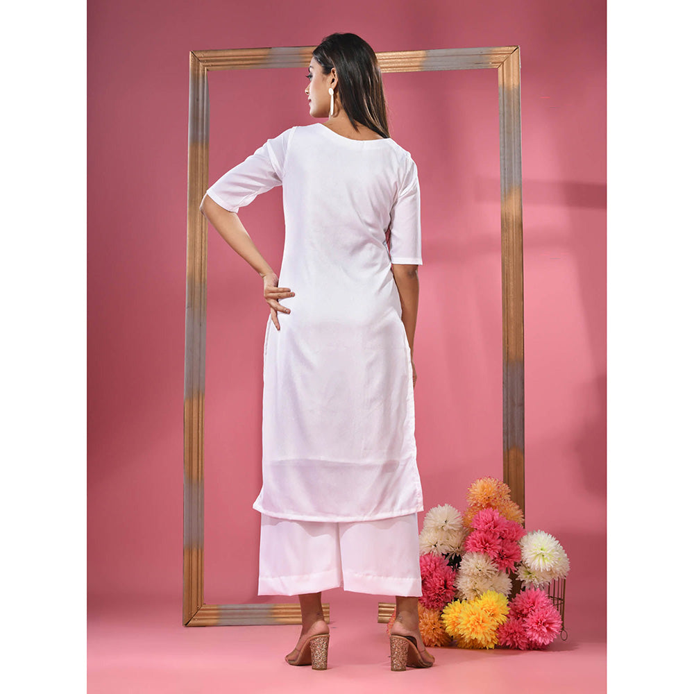 CHARUKRITI White Rayon Solid Kurta & Palazzo (Set of 2)