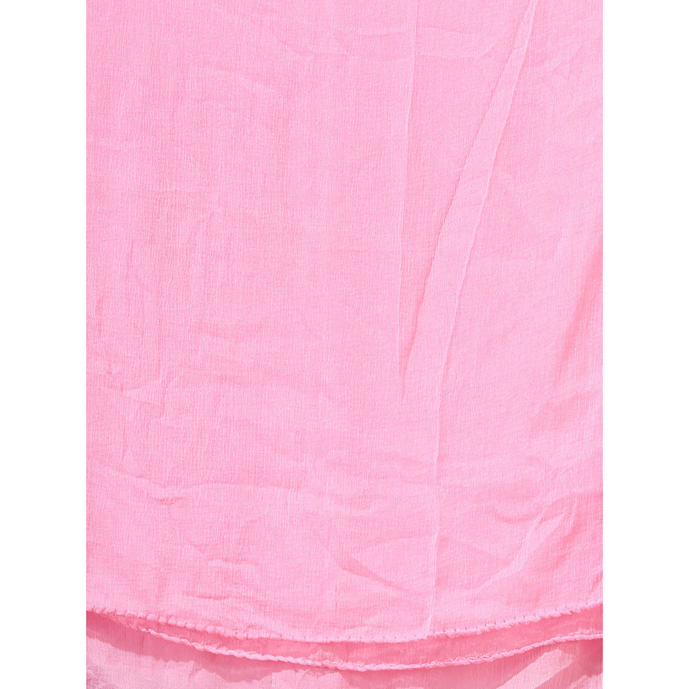 CHARUKRITI Baby Pink Georgette Gathered Suit with Dupatta (Set of 3)