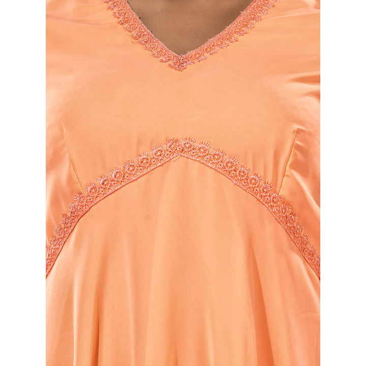 CHARUKRITI Peach Georgette Gathered Suit with Dupatta (Set of 3)