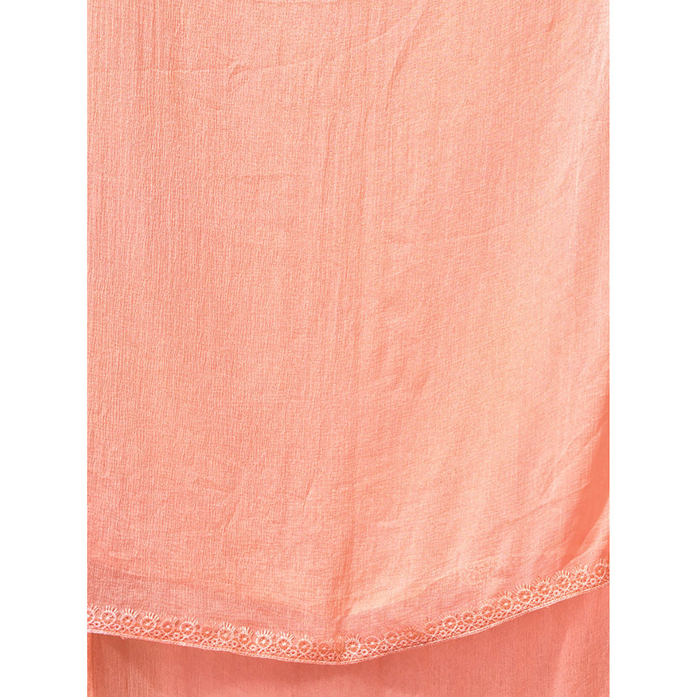 CHARUKRITI Peach Georgette Gathered Suit with Dupatta (Set of 3)