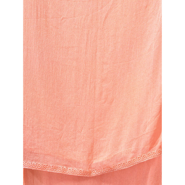 CHARUKRITI Peach Georgette Gathered Suit with Dupatta (Set of 3)