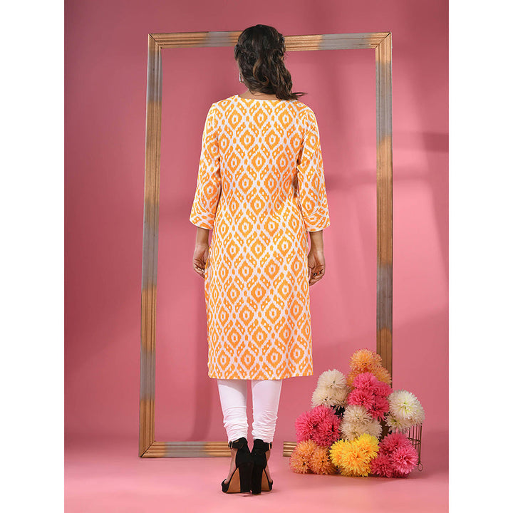 CHARUKRITI Yellow & White Printed Cotton Kurta