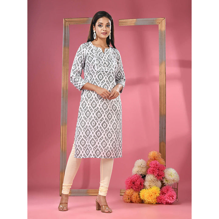 CHARUKRITI Black & White Printed Cotton Kurta