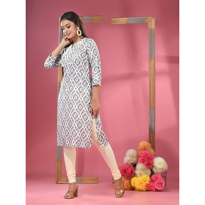 CHARUKRITI Black & White Printed Cotton Kurta