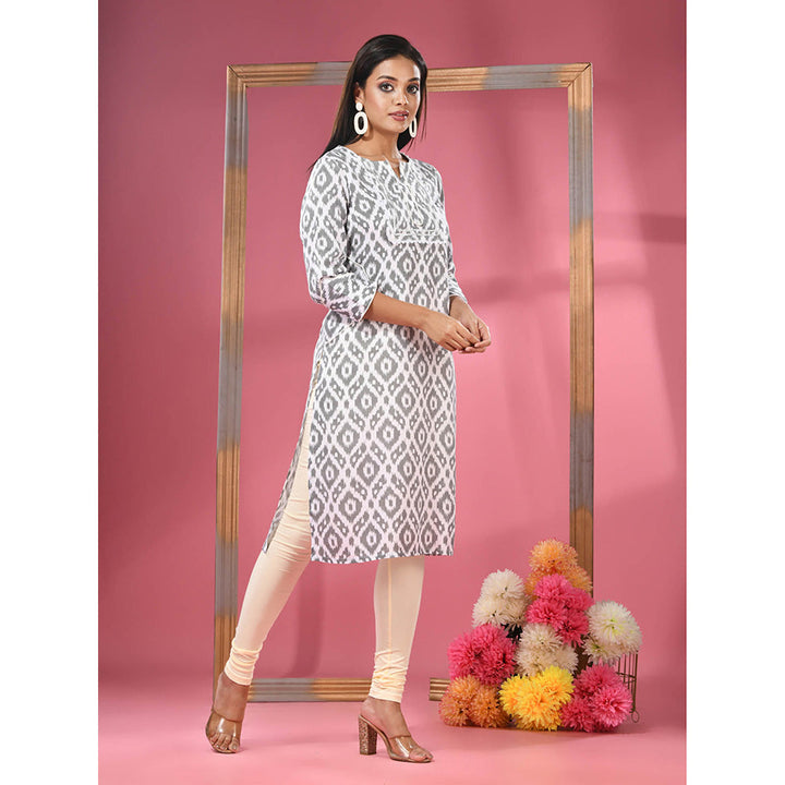 CHARUKRITI Black & White Printed Cotton Kurta