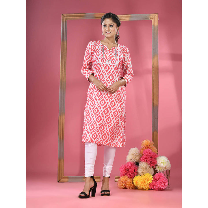 CHARUKRITI Red & White Printed Cotton Kurta